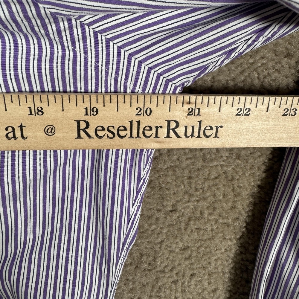 Polo Ralph Lauren Shirt Mens 14.5 32/33 Purple Striped Button Front Logo Pony - Picture 5 of 10